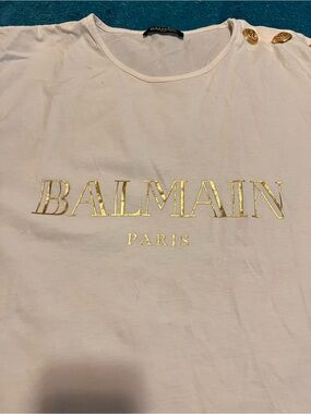 Balmain White Top with Gold Lion Buttons